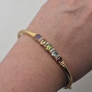 PAJ Multi-Gemstone 18K Gold Over Sterling Silver Hinged Bangle